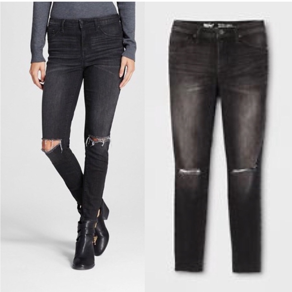 🆕 Mossimo Power Stretch Mid Rise Distressed Black Skinny Jeans Jeggings, Size 6